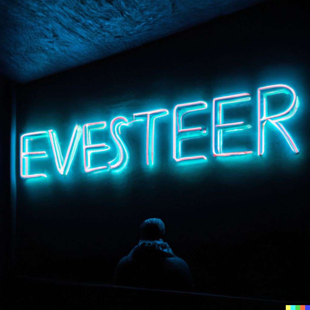 someone gazing at Mount Everest, neon sign on a black wall